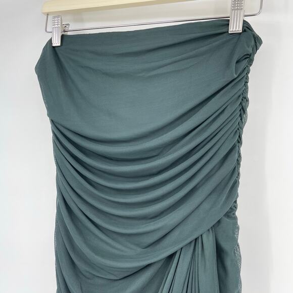 Amanda Uprichard | Anja Mini Dress in Moss Green Mesh Ruched Strapless M - Picture 7 of 12